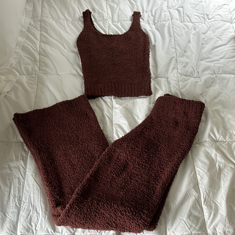 SKIMS Cozy Brown Knit Tank and Pants Set